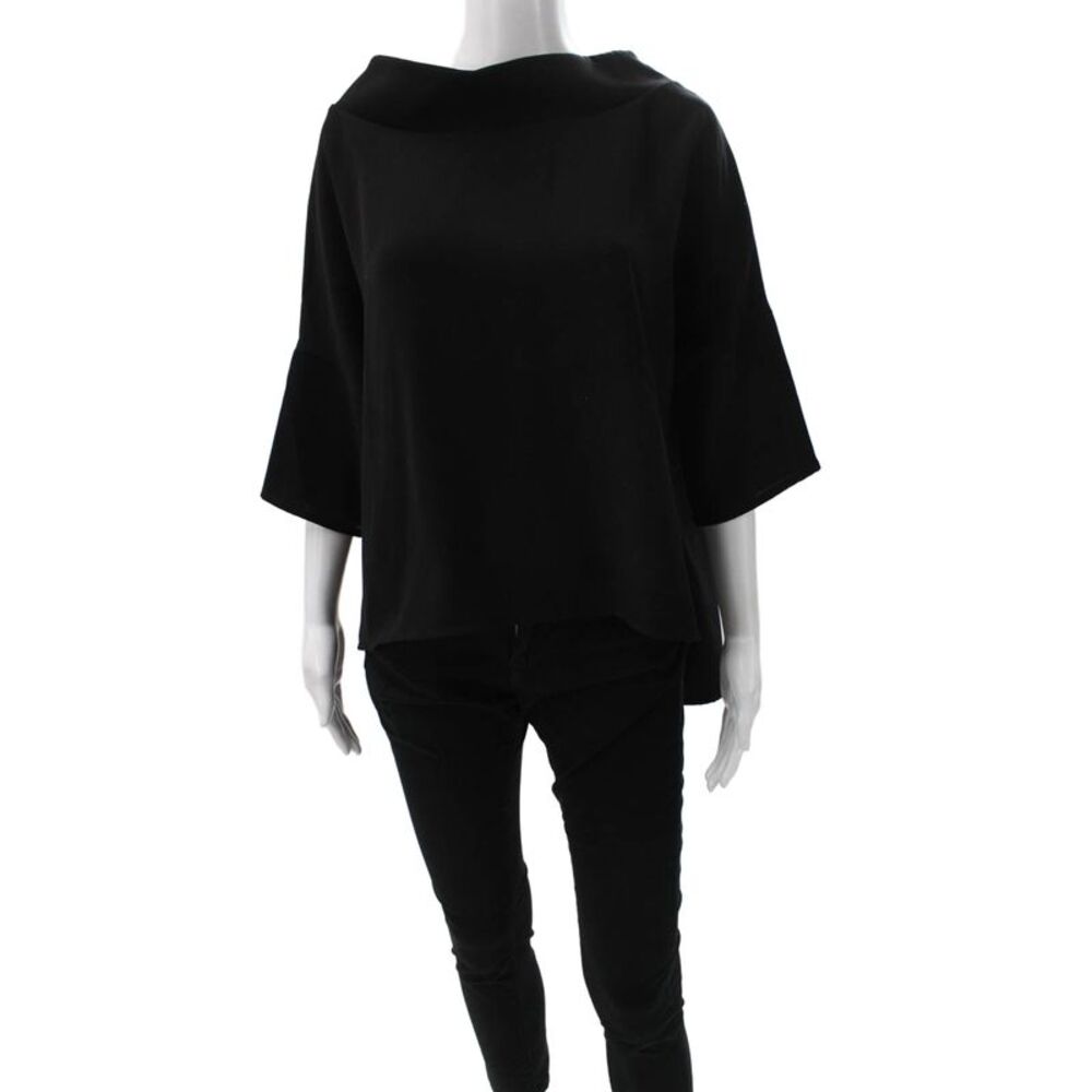 Suzy D Women Basic Blouse Black Cowl Neck 3/4 Sleeve Polyester Size M